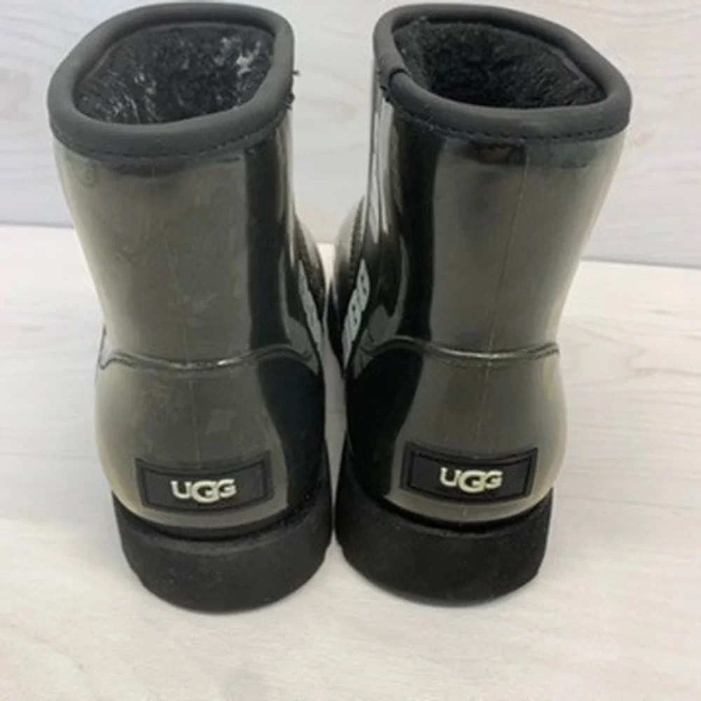 UGG Womens 7 Classic Clear Mini Waterproof Boots Black Translucent Rain Snow
